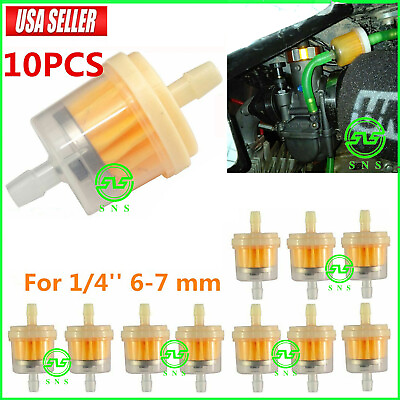 #ad 10pcs Universal Mini Small Engine Fram Plastic Inline Fuel Gas Filter 1 4quot; 6 7mm
