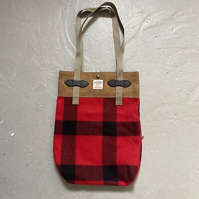 #ad Filson 70277 Wool Plaid Tin Cloth Tote Bag Leather Accents Made In USA RARE