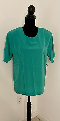 #ad Vintage Anastasia Green Slinky Polyester Top Shirt Size 12 New Style 3109