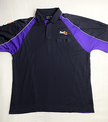 #ad FedEx Freight Mens Employee Polo Shirt XL Black amp; Purple Uniform