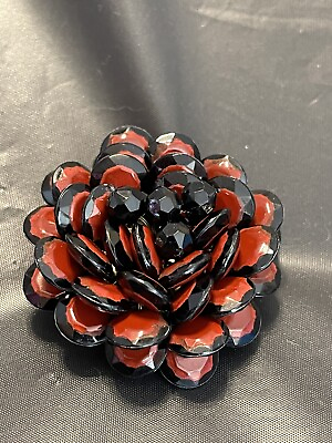 #ad brooch red flower With Black Trim