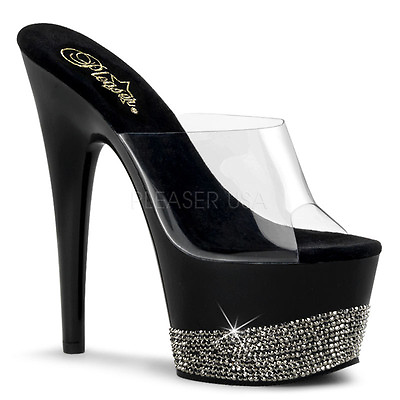 #ad PLEASER Sexy Stipper Shoes Black Pewter Rhinestone Gem Platform 7quot; Dancer Heels