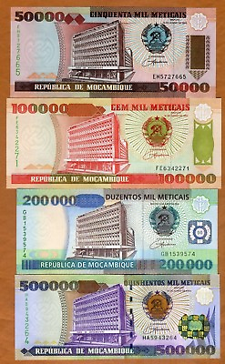 #ad SET Mozambique 50000 100000 200000 500000 meticais 1993 2003 Hyperinflation UNC