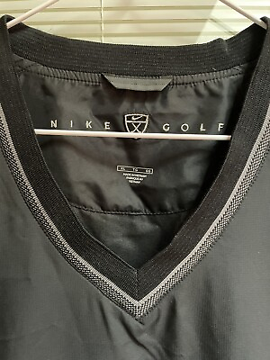 #ad Nike Golf Swoosh Black Mens V Neck Pullover SS Wind Shirt Jacket XL NWT
