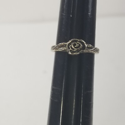 #ad Silver Tone Flower Rose Ring Size 5.25