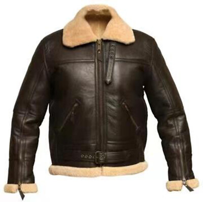 #ad Men’S Raf Aviator Faux Leather Jacket Coat Faux Fur Pilot Flying Outwear