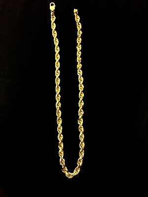 #ad 14K Yellow Gold Solid Diamond Cut Mens Women Rope Chain Necklace 24”
