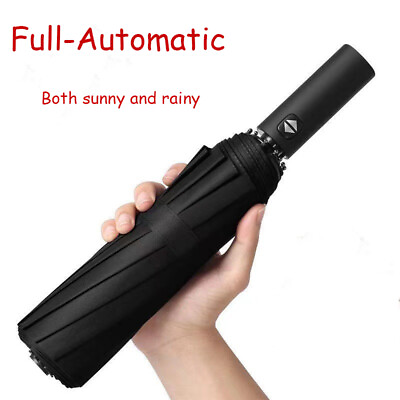 #ad Automatic Black Umbrella Anti UV Sun Rain Windproof 3 Folding Compact umbrella