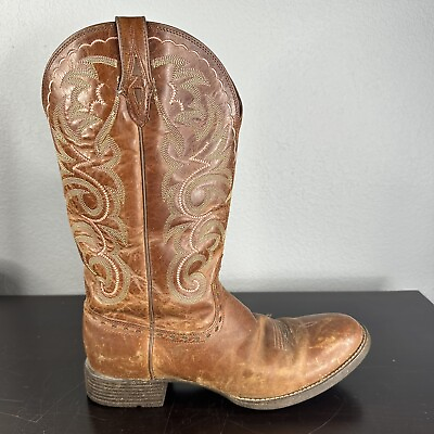 #ad Ariat Womens Size 11 B Pink Brown Leather Cowboy Western Boots