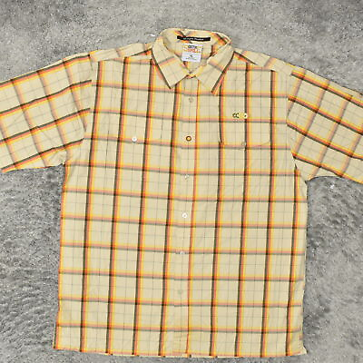 #ad Southpole Men#x27;s Adult Sz XL Button Shirt Short Sleeve Plaid Yellow Plaid Cotton