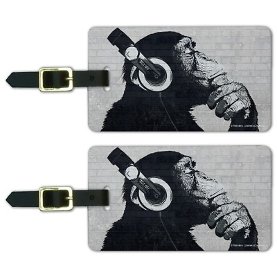 #ad Headphone Chimp Monkey Wall Luggage ID Tags Suitcase Carry On Cards Set of 2 $8.99