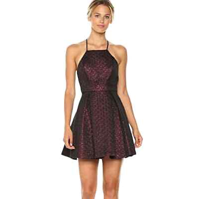 #ad NWT BCBGeneration Black amp; Red Metallic Halter Mini Dress Size 8 $25.99