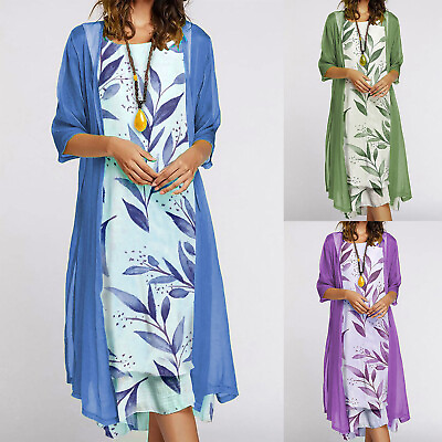 #ad Women#x27;s Casual Fashion Print O Neck Two Piece Set Dress ❤