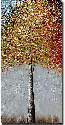 #ad Oil Painting On Canvas Colorful Tree Modern Hand Painted Art Framed Large 24x48