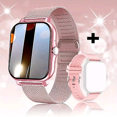 #ad Beautiful Fashionable SmartWatch With Steel Pink Strap And Pink Silicone Strap