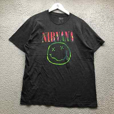#ad Nirvana Smiley Music T Shirt Men#x27;s XL Short Sleeve Graphic Heathered Gray