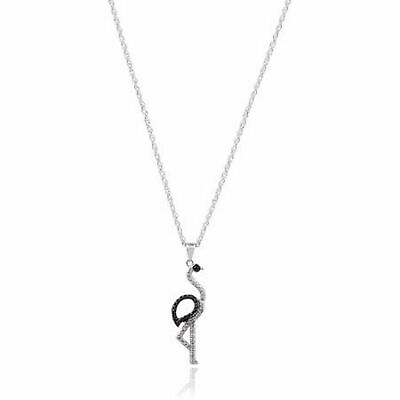 #ad Flamingo Bird Pendant Women#x27;s 0.01 Carat Black Diamond Accent Fashion Necklace