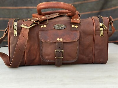 #ad 16 Inch Men#x27;s Leather Weekend Tote Travel Holdall Duffel Overnight Dark Brown