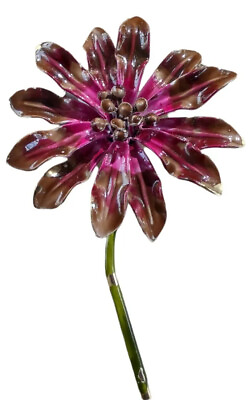 #ad Vintage Flower Enamel Pink Wine Tan Brooch Pin 3.5quot; x 2.5quot;