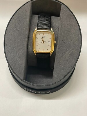 #ad NEW* Citizen Womens AD3302 02A Square Gold Tone Quartz Wrist Watch Leather Band $77.00