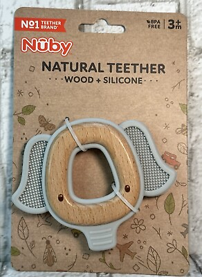 #ad Nuby Wood amp; Silicone Natural Teether ELEPHANT Easy to Hold BPA Free