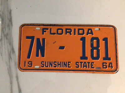#ad Florida License Plate 1964 Orange County 7N 181