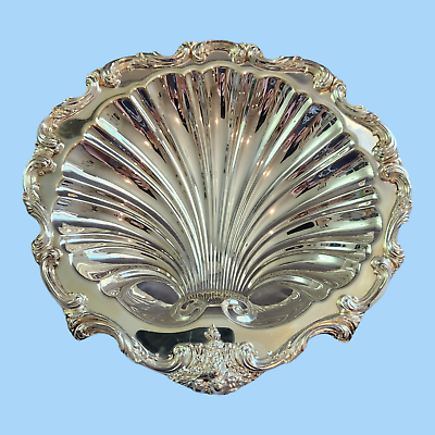 #ad Vintage Scallop Shell Silver Plated Serving Tray Dish Bowl 12quot; Diameter