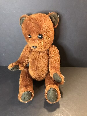 #ad Handmade Bear Plush Jointed Brown w Sparkly Button Eyes 15quot; VTG Stuffed Animal