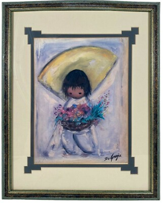 #ad Ted De Grazia Flower Boy Framed Southwest Decor Art Print Hanging Wall Vintage