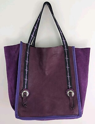 #ad Handmade Leather Suede Tote Bag Shoulder Purse Purple Concho Artsy OOAK Eclectic