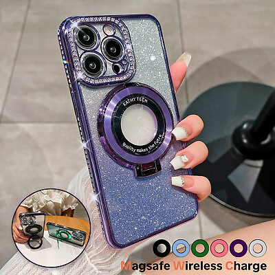 #ad Glitter Bling Diamond Mag Safe Magnetic Case For iPhone 15 14 Pro Max 13 12 11