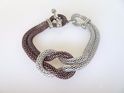 #ad Stainless Steel and Brown Plated Toggle Mesh Bracelet Long 7 Inches