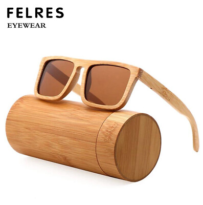 #ad Men Women Bamboo Wood Polarized Square Sunglasses Wooden Frame Retro Glasses New $18.97