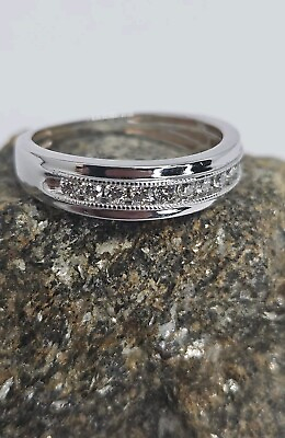 #ad Men#x27;s 14K White Gold and Diamond Wedding Ring