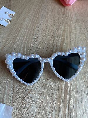 #ad Fashion Retro Heart Shaped Imitation Pearl Frame Sunglasses UV400 Women Cat Eye