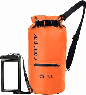 #ad Earth Pak Waterproof Dry Bag with Zippered Pocket with Phone Case Orange 30L