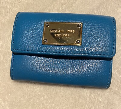 #ad Michael Kors Wallet Coin Purse Keychain Id Holder Blue
