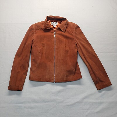 #ad CLIO Suede Leather Jacket Coat Rust Orange Full Zip BOHO Hippie Adult Medium M