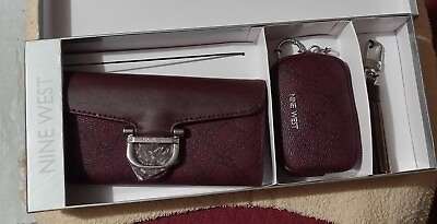 #ad Nine West 3 Piece Wallet Coin Bag amp; Key Tassel Gift Set Burgundy New NIB