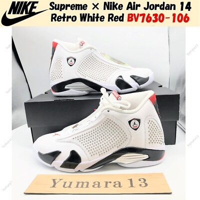 #ad Supreme × Nike Air Jordan 14 Retro White Red BV7630 106 US Men#x27;s 4 14