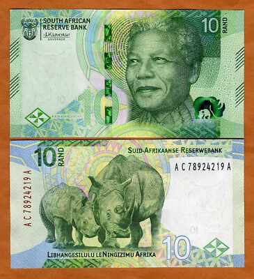 #ad South Africa 10 rand ND 2023 P W148 UNC Mandela Rhino New Design