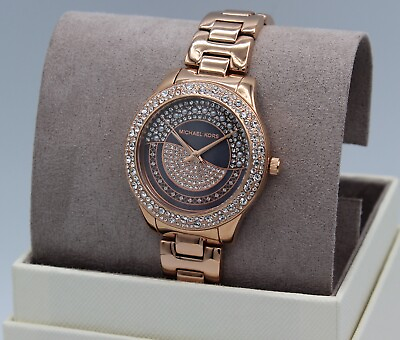 #ad NEW AUTHENTIC MICHAEL KORS LILIANE ROSE GOLD MOP CRYSTALS MK4624 WOMEN#x27;S WATCH