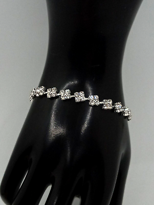 #ad Crystal Rhinestone Cluster Tennis Bracelet Silver Tone 7.5quot; Bridal Formal Prom