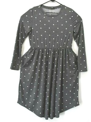 #ad Simier Fariry Women#x27;s Size Large Long Sleeve Ruffle Skirt Polka Dot Dress Gray