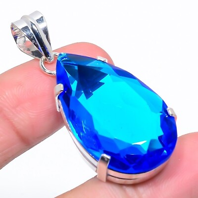 #ad Loden Blue Topaz Gemstone 925 Sterling Silver Jewelry Handmade Pendant Jewelry