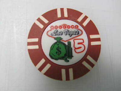 #ad $5 Welcome Las Vegas Casino Chip NV Money Bag Golf Ball Marker Free Poker Chip