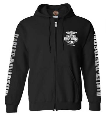 #ad Harley Davidson Men#x27;s Lightning Crest Full Zippered Hooded Sweatshirt Black