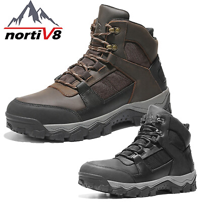 #ad NORTIV8 Mens Hiking Boots Waterproof Mid Top Trekking Boots Leather Work Boots