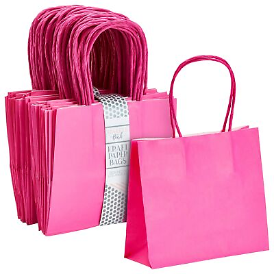 #ad 50 Pack Mini Pink Gift Bags with Handles Bulk Kraft Party Favor Bags 6x5x2.5in