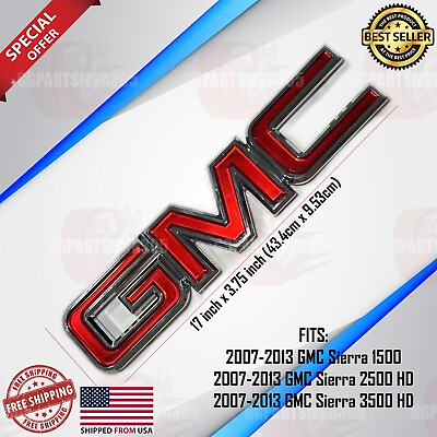 #ad GMC Front Grille Emblem Badge Logo 17quot; Red Chrome 2007 2017 GMC Sierra 22761795